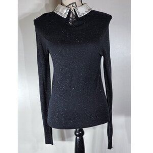 Ted Baker Black Sparkle Sweater with Embellished Collar, Womens Size TB 2 / US 6
